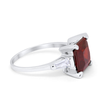Wedding Ring Princess Cut Baguette Simulated Garnet CZ 925 Sterling Silver